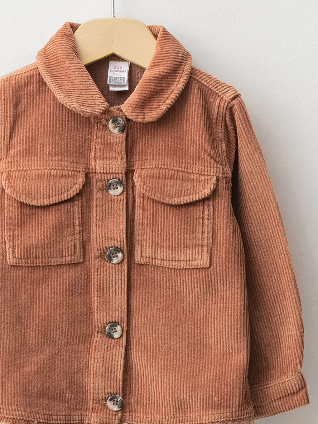 Kahverengi Uzun Kollu Basic Kadife Kız Bebek Ceket-2