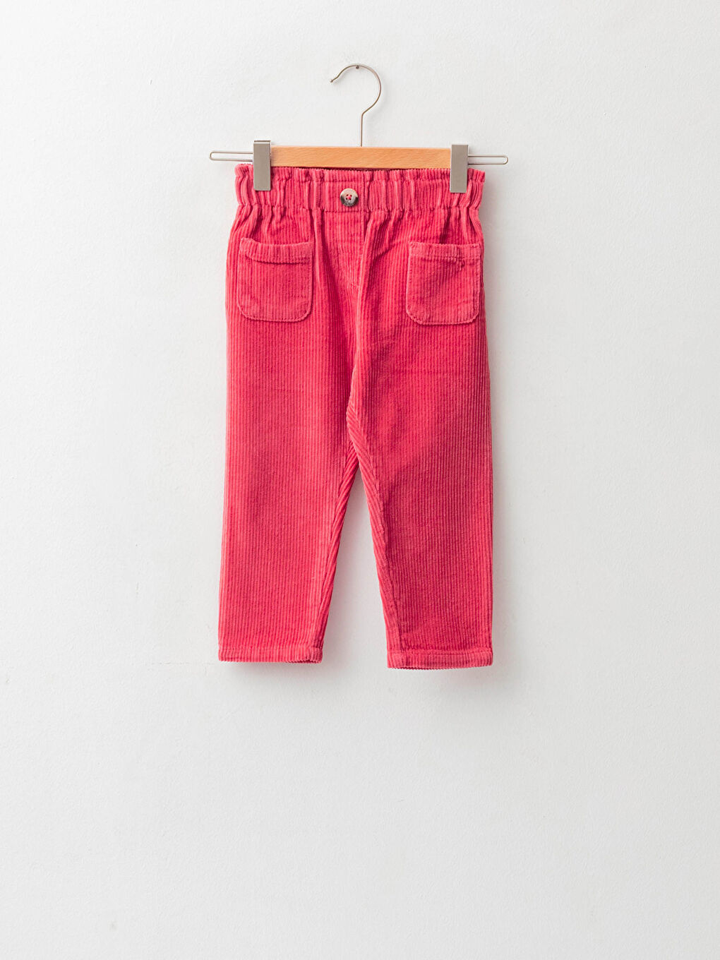 Pembe Paperbag Fit Beli Lastikli Basic Kadife Kız Bebek Pantolon