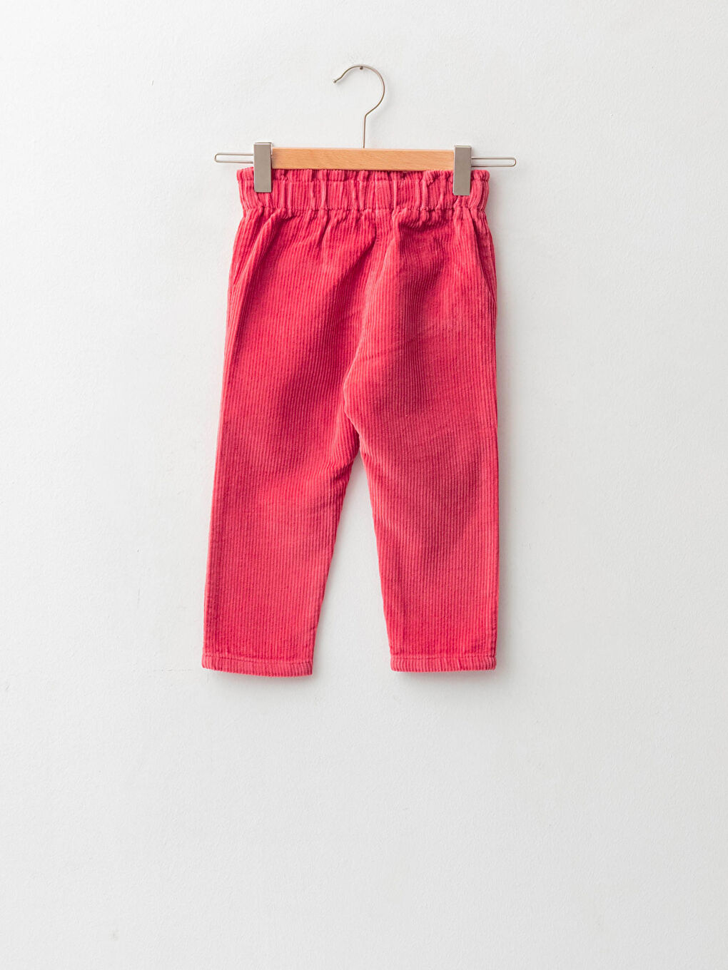 Pembe Paperbag Fit Beli Lastikli Basic Kadife Kız Bebek Pantolon-1