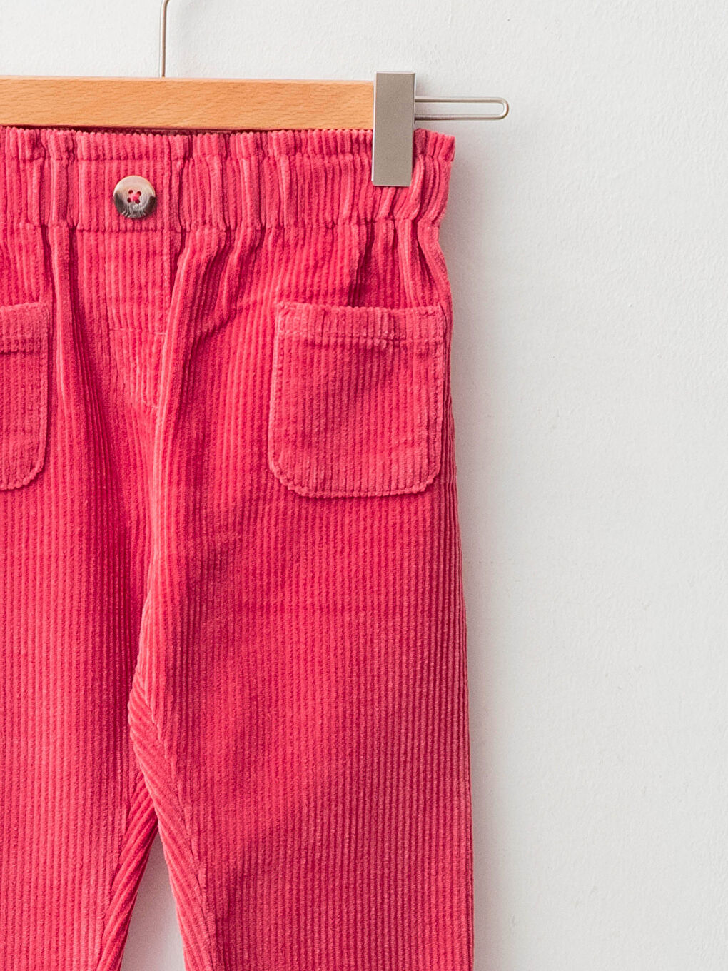 Pembe Paperbag Fit Beli Lastikli Basic Kadife Kız Bebek Pantolon-2