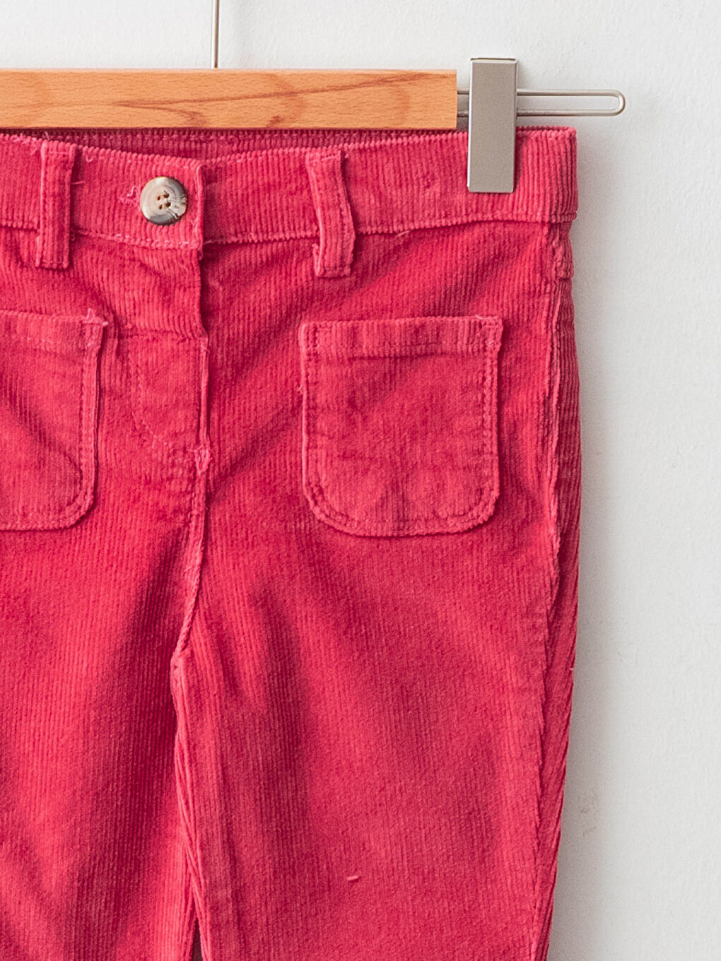 Pembe Basic Kadife Kız Bebek İspanyol Paça Pantolon-2