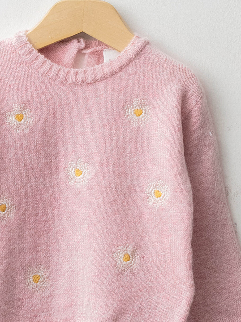 Пуловер с кръгло деколте, дълъг ръкав и бродирани детайли за бебета момичета от трико-2
