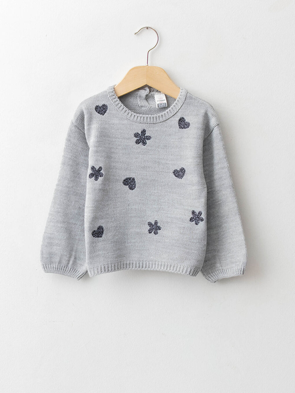 LCW baby Crew Neck Long Sleeve Embroidery Detailed Baby Girl Knitwear Sweater -W15162Z1-CT3