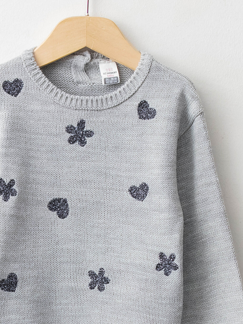 LCW baby Crew Neck Long Sleeve Embroidery Detailed Baby Girl Knitwear Sweater -W15162Z1-CT3