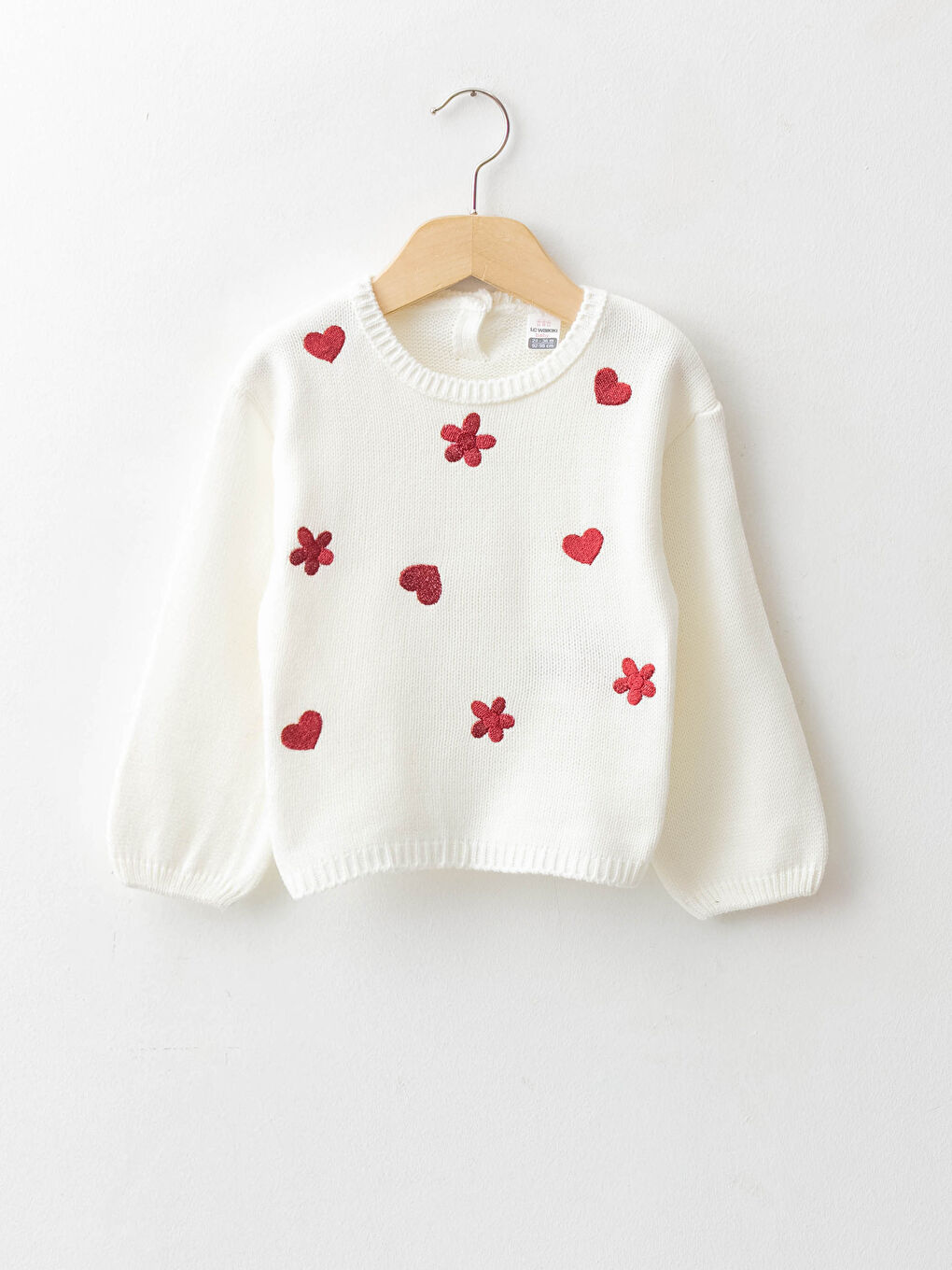 Crew Neck Long Sleeve Embroidery Detailed Baby Girl Knitwear Sweater