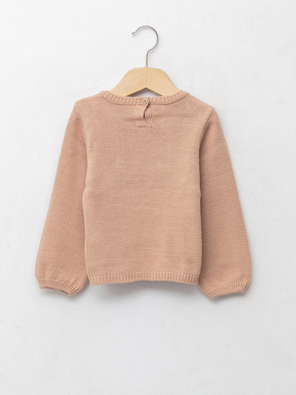 Bej Bisiklet Yaka Uzun Kollu Desenli Kız Bebek Triko Kazak-1