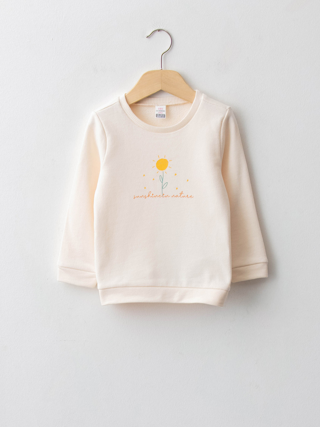 Ekru Bisiklet Yaka Uzun Kollu Baskılı Kız Bebek Sweatshirt