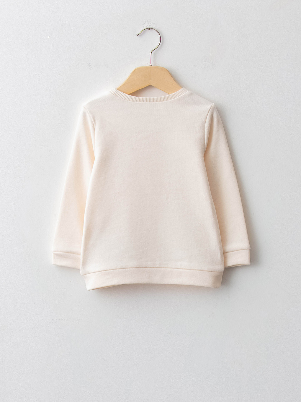 Ekru Bisiklet Yaka Uzun Kollu Baskılı Kız Bebek Sweatshirt-1