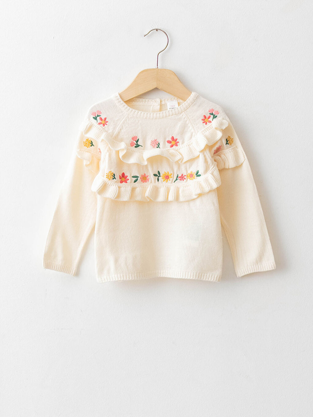 Crew Neck Long Sleeve Embroidery Detailed Baby Girl Knitwear Sweater