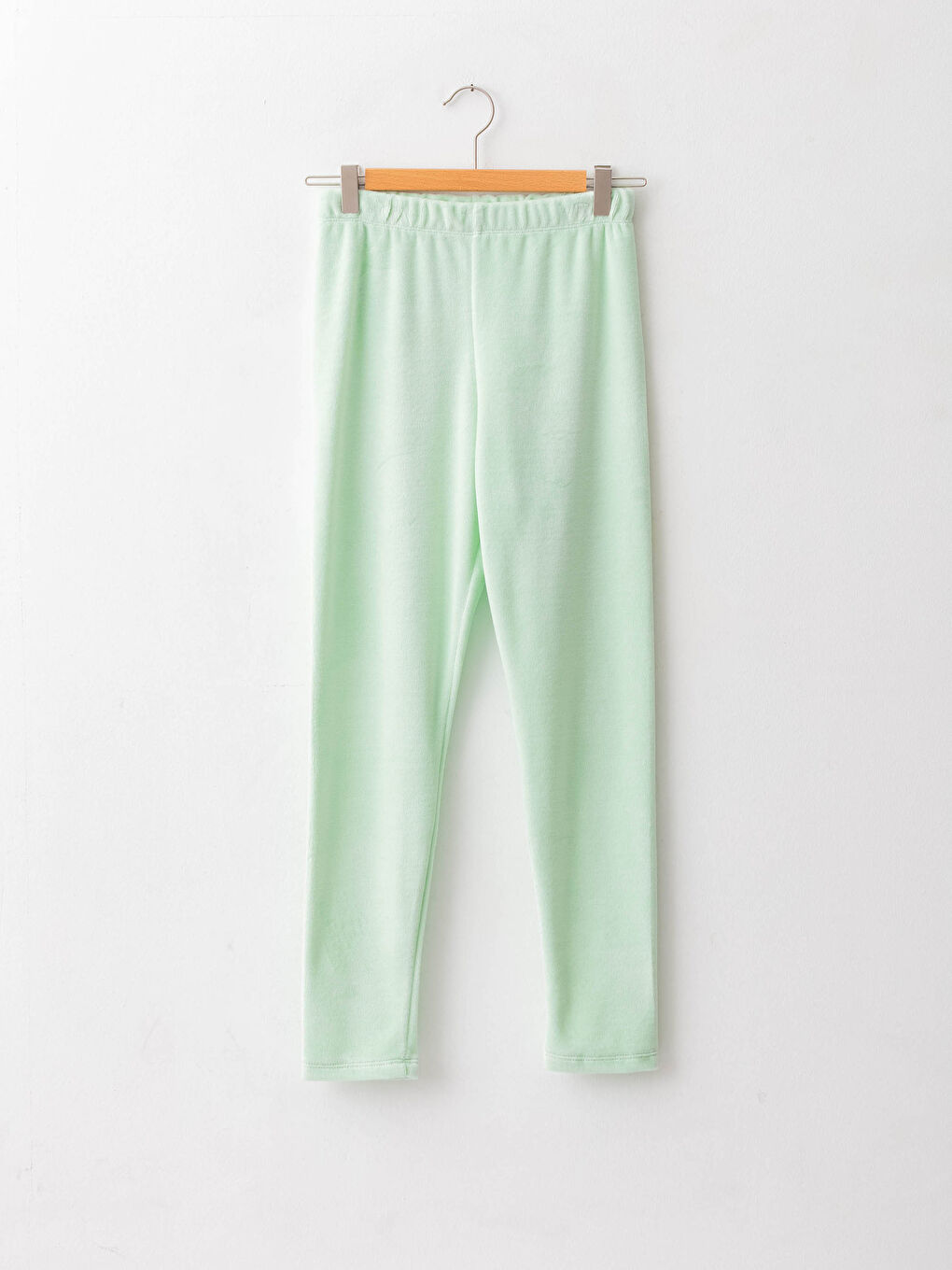 Yeşil Beli Lastikli Basic Kadife Kız Çocuk Uzun Tayt