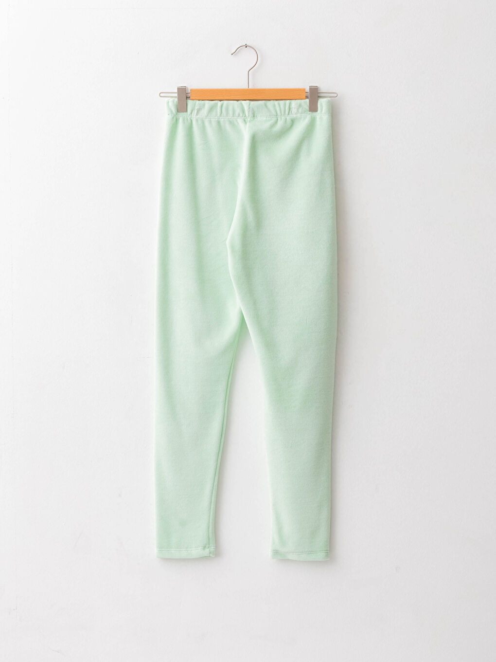 Yeşil Beli Lastikli Basic Kadife Kız Çocuk Uzun Tayt-1