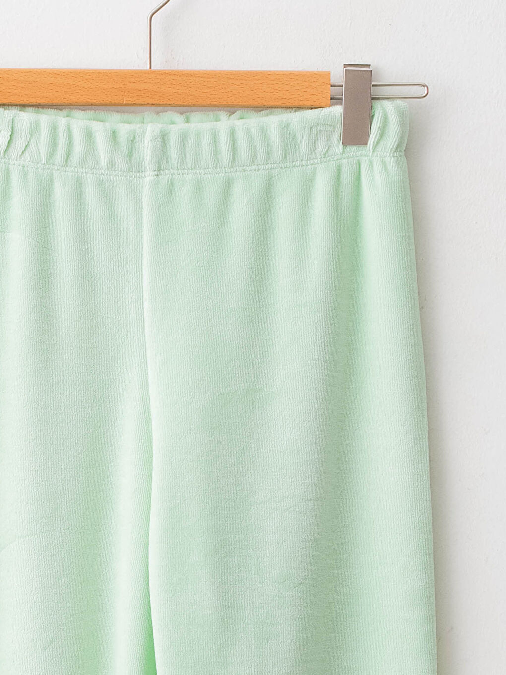 Yeşil Beli Lastikli Basic Kadife Kız Çocuk Uzun Tayt-2