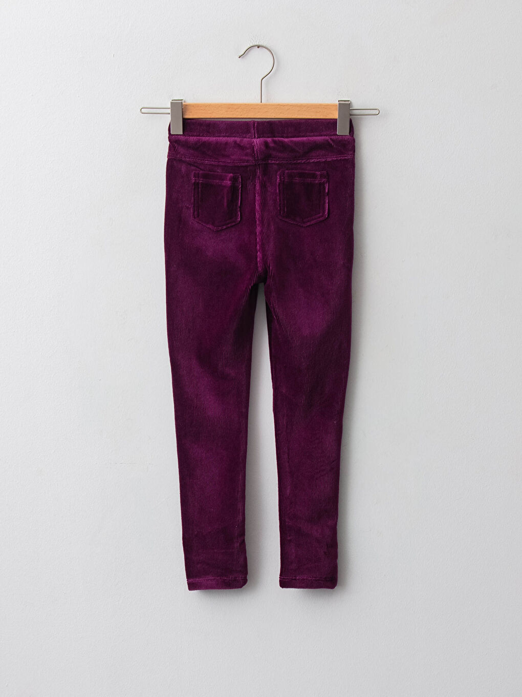 Mor Beli Lastikli Basic Kadife Kız Çocuk Uzun Tayt-1