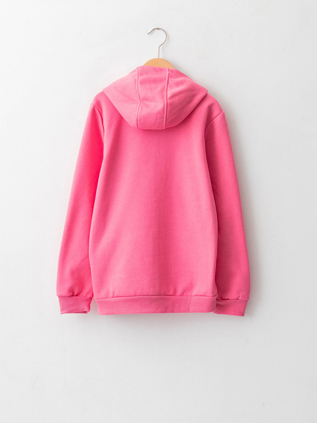Pembe Kapüşonlu Basic Uzun Kollu Kız Çocuk Fermuarlı Sweatshirt-1