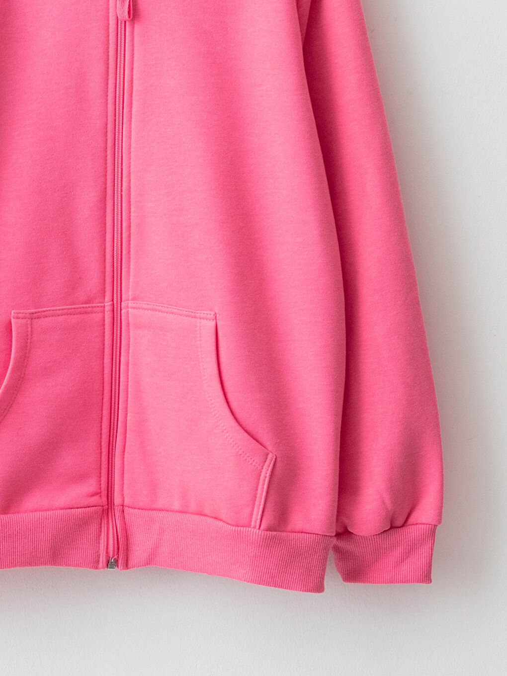 Pembe Kapüşonlu Basic Uzun Kollu Kız Çocuk Fermuarlı Sweatshirt-2