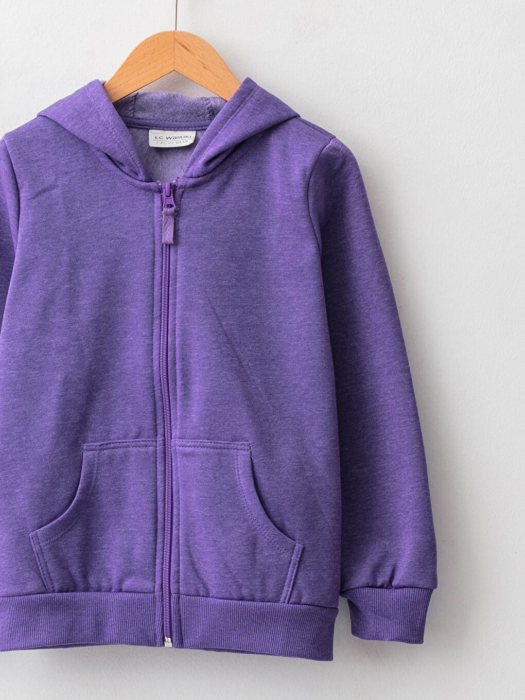 سويت شيرت مزود بغطاء رأس كم طويل بسحاب للبنات-2