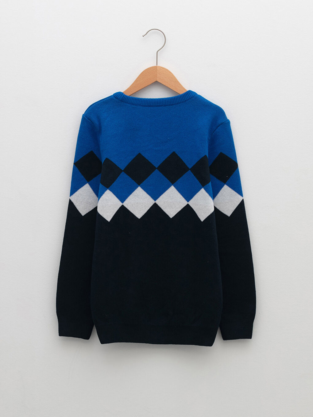 Пуловер с кръгло деколте, диамантен десен, дълъг ръкав, тънко трико за момчета-1