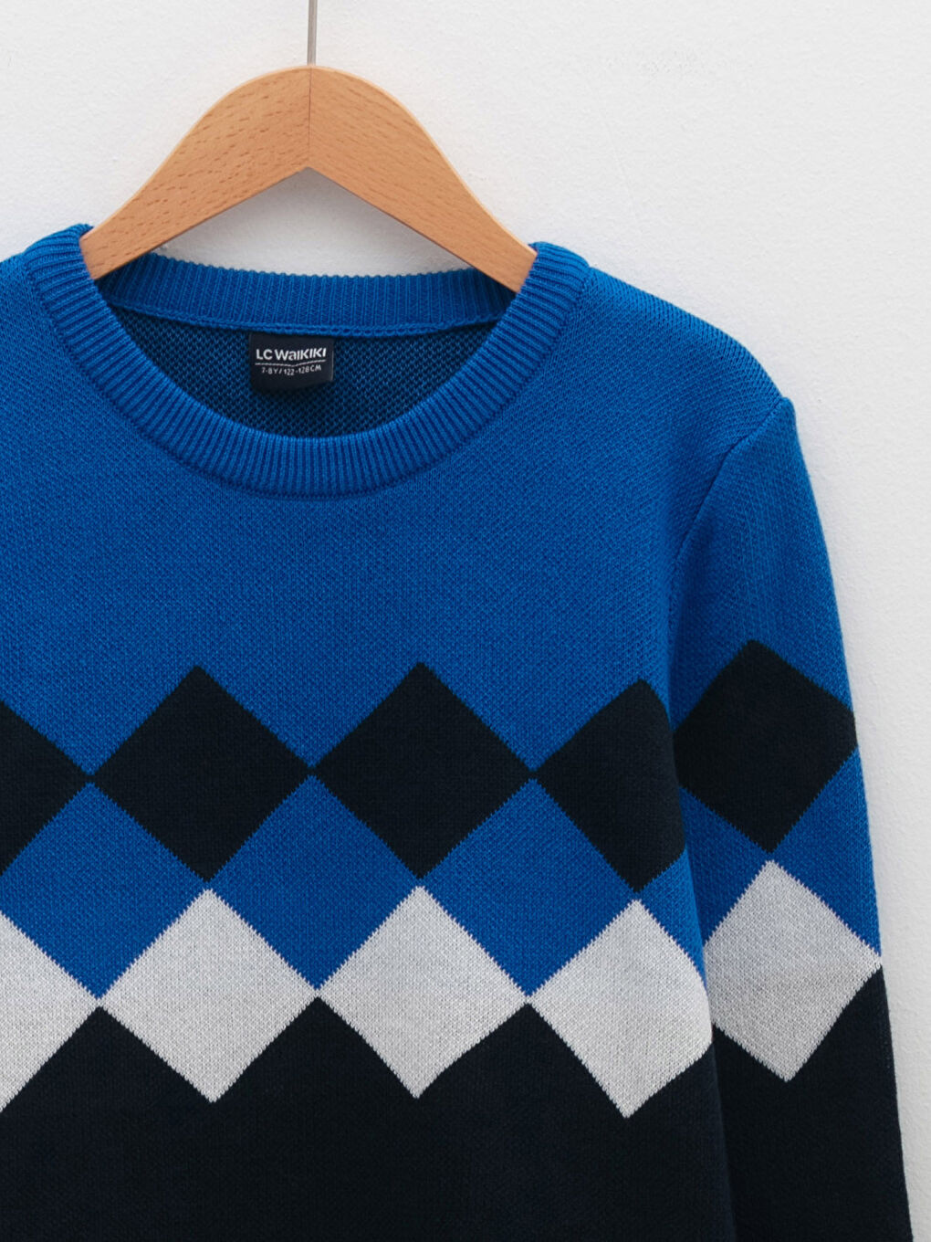 Пуловер с кръгло деколте, диамантен десен, дълъг ръкав, тънко трико за момчета-2