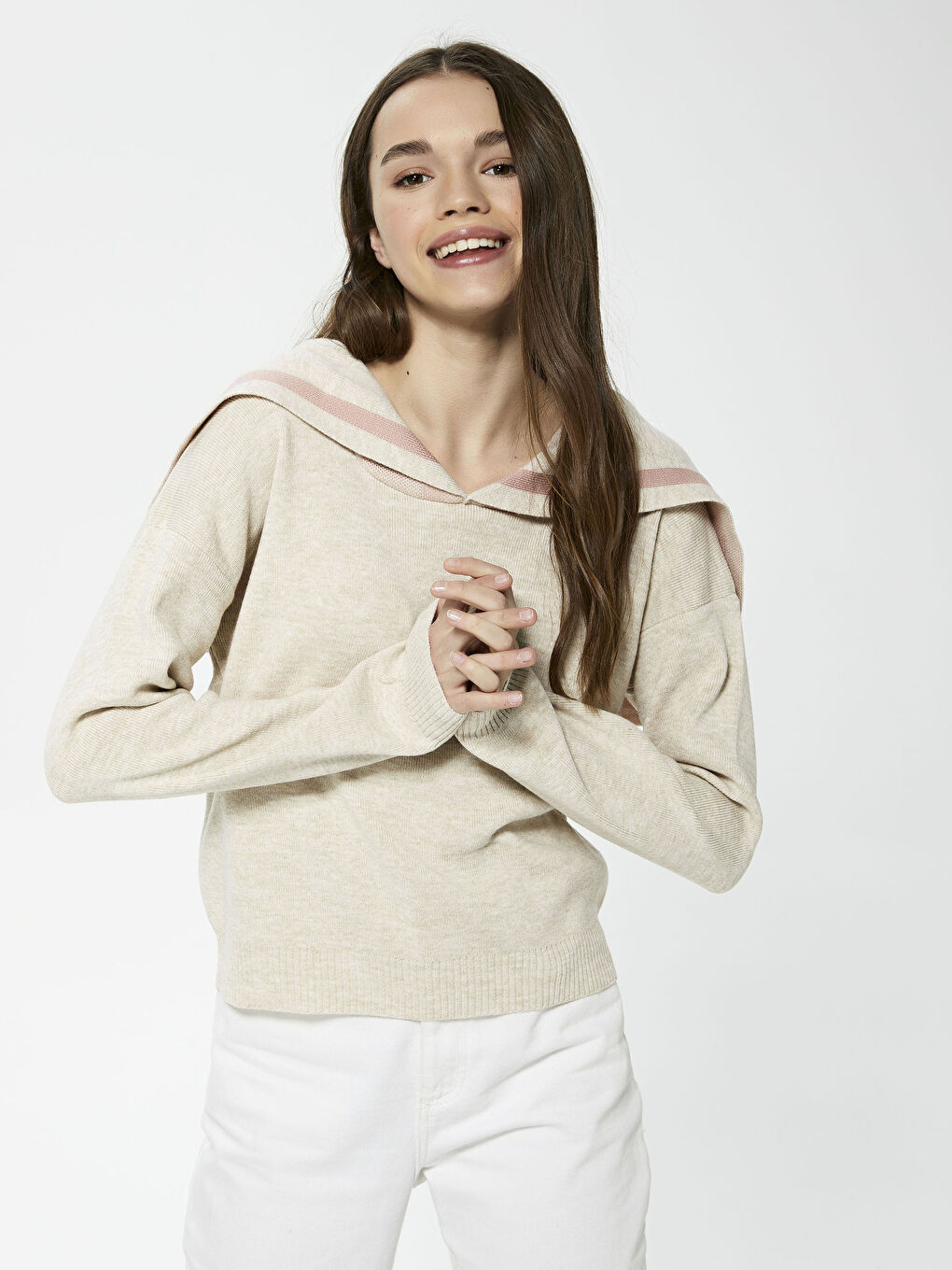 LCW Vision Shawl Collar Straight Long Sleeve Women's Slim Knitwear Sweater -0WJG09Z8-D4N