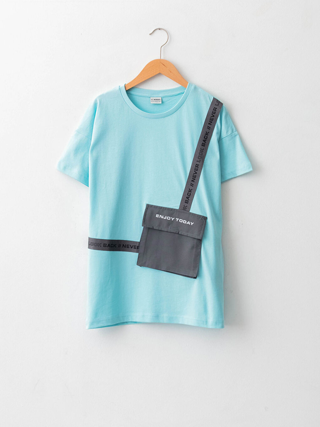 Turkuaz Bisiklet Yaka Baskılı Kısa Kollu Erkek Çocuk Tişört