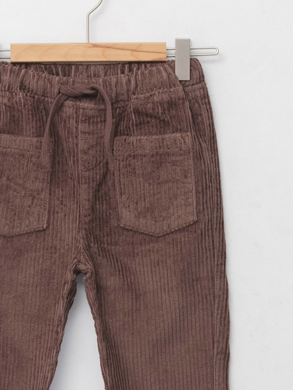 Kahverengi Beli Lastikli Basic Kadife Erkek Bebek Pantolon-2