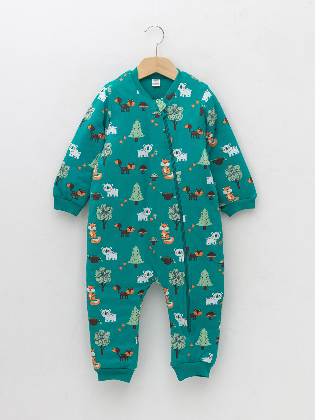 Yeşil Bisiklet Yaka Uzun Kollu Baskılı Erkek Bebek Fermuarlı Uyku Tulumu