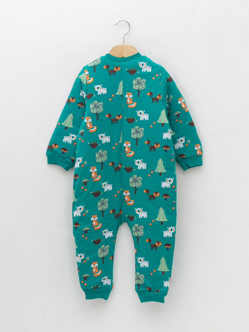 Yeşil Bisiklet Yaka Uzun Kollu Baskılı Erkek Bebek Fermuarlı Uyku Tulumu-1