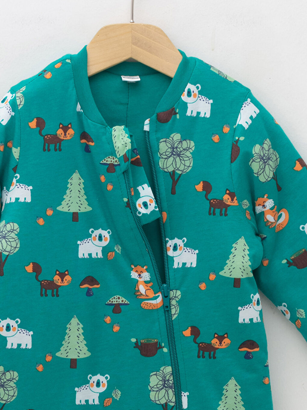 Yeşil Bisiklet Yaka Uzun Kollu Baskılı Erkek Bebek Fermuarlı Uyku Tulumu-2