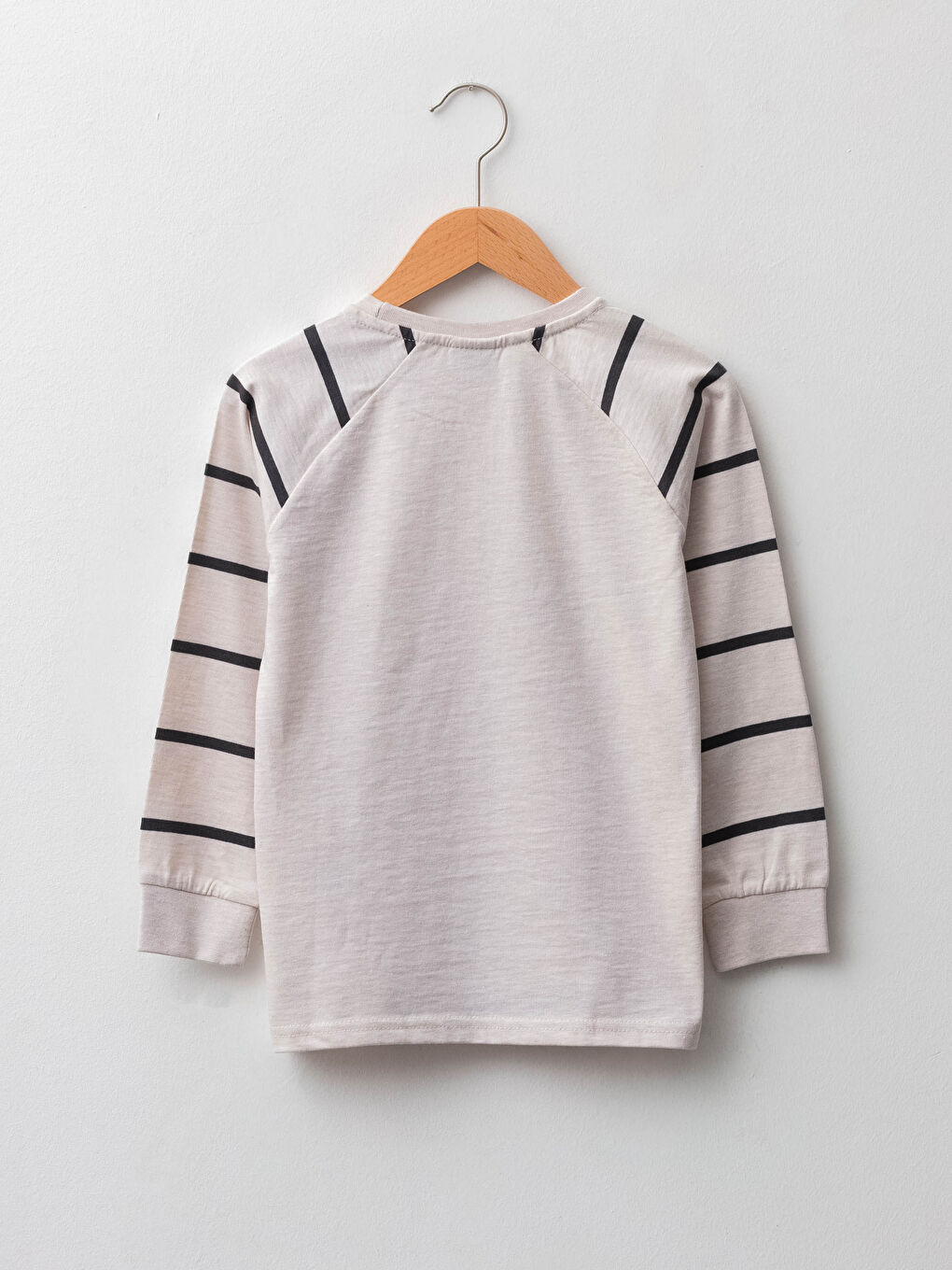 Bej Bisiklet Yaka Baskılı Uzun Kollu Erkek Çocuk Tişört-1