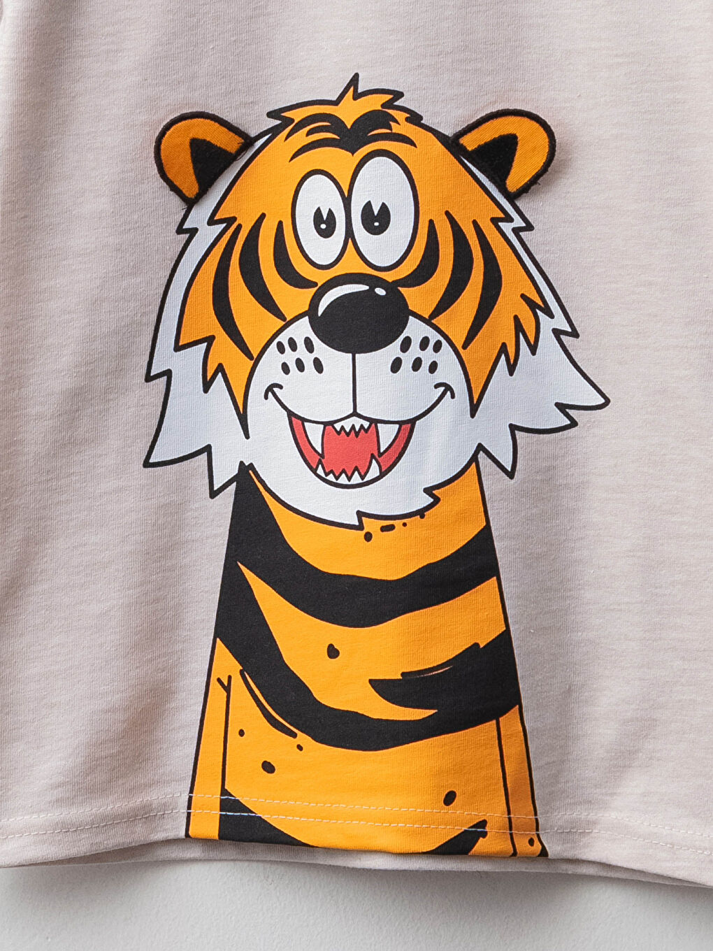 Bej Bisiklet Yaka Baskılı Uzun Kollu Erkek Çocuk Tişört-2