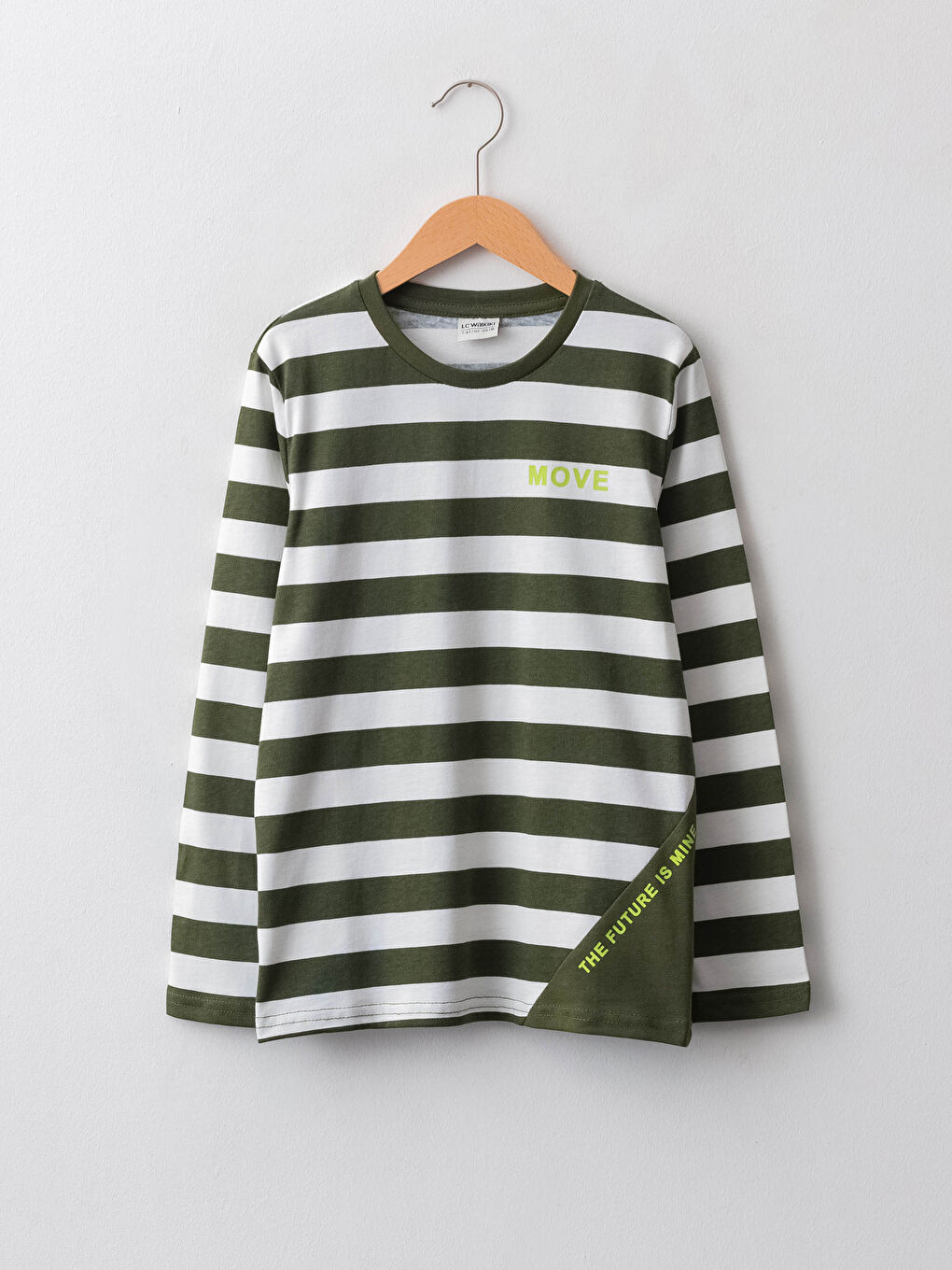 تيشيرت أولاد كم طويل مخطط ياقة دائرية قطن-1