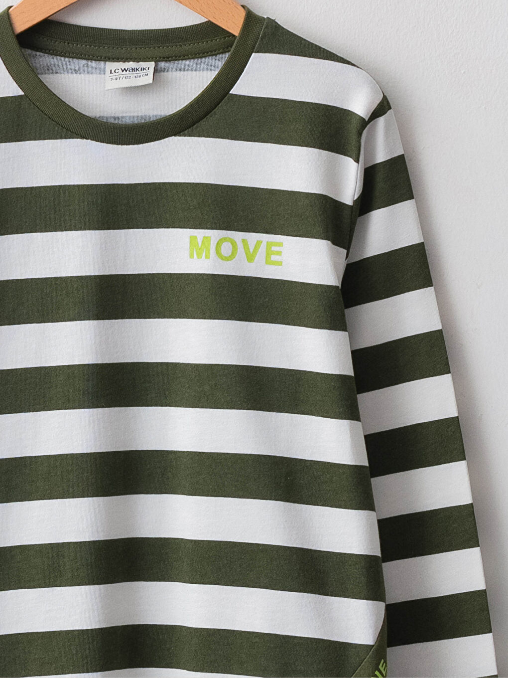 تيشيرت أولاد كم طويل مخطط ياقة دائرية قطن-5