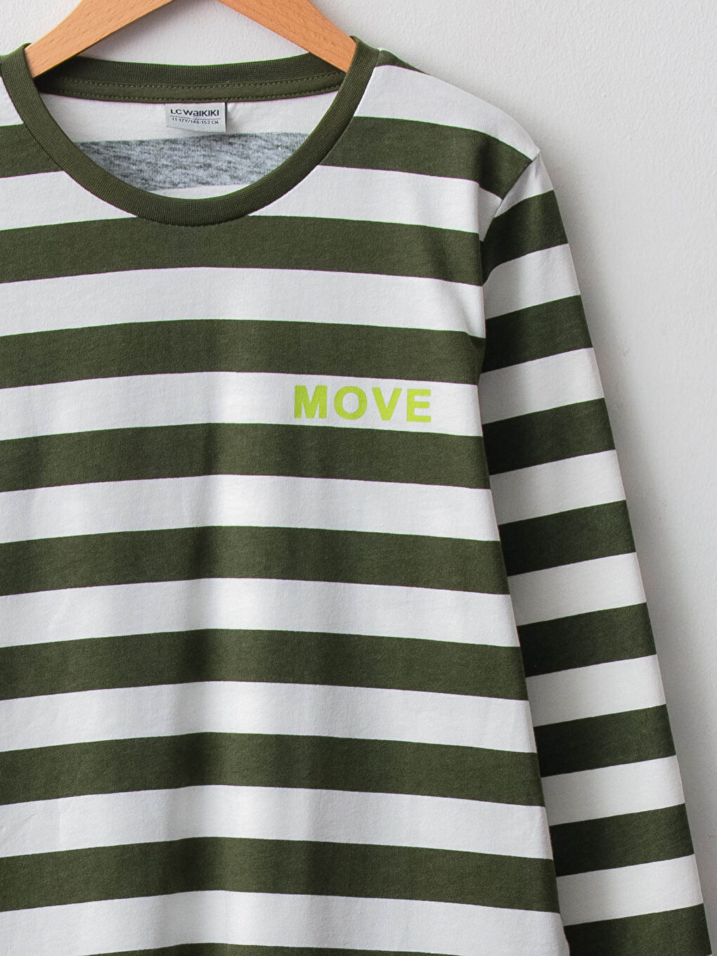 تيشيرت أولاد كم طويل مخطط ياقة دائرية قطن-4