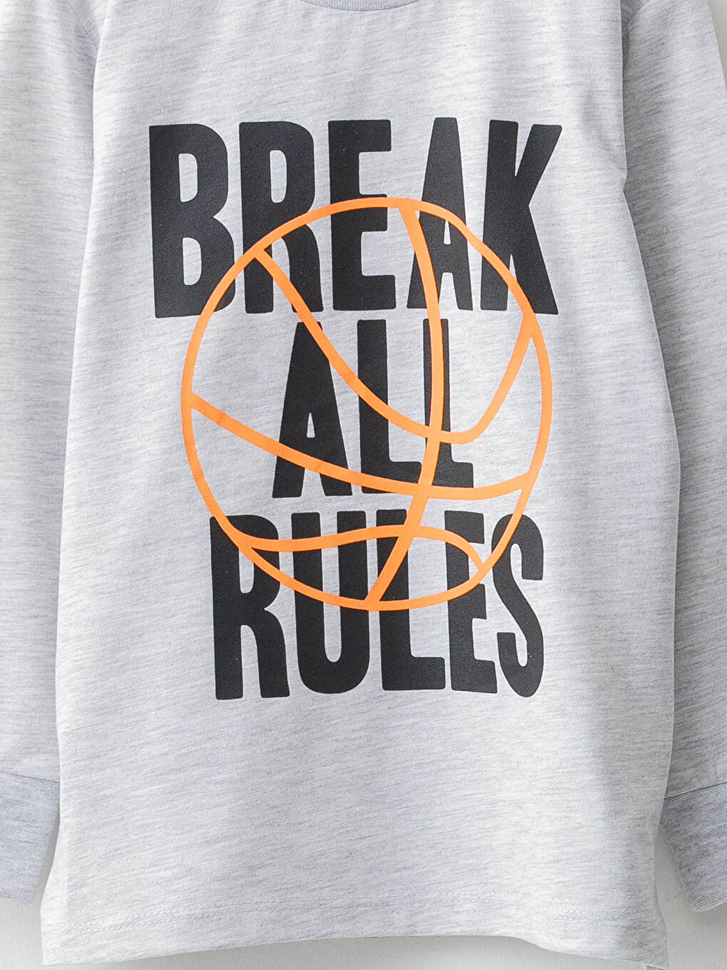 Gri Bisiklet Yaka Baskılı Uzun Kollu Erkek Çocuk Pijama Takımı-2