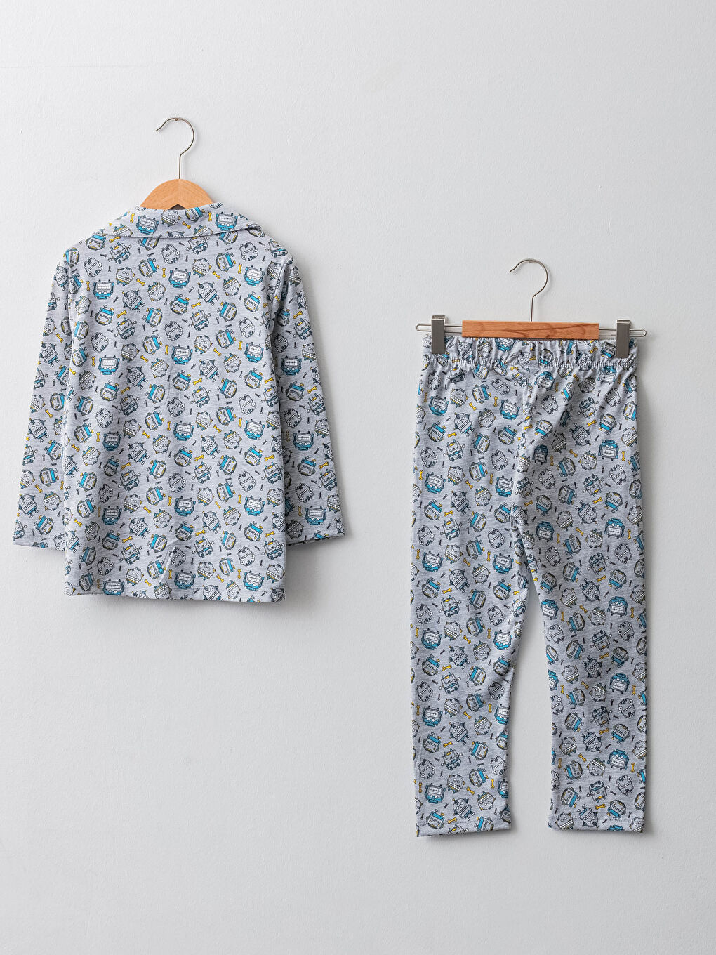 Shirt Collar Patterned Long Sleeve Boys Pyjama Set-1