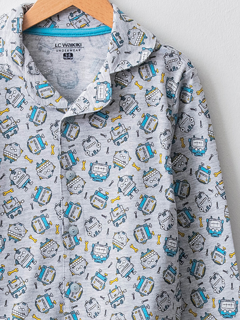 Shirt Collar Patterned Long Sleeve Boys Pyjama Set-2