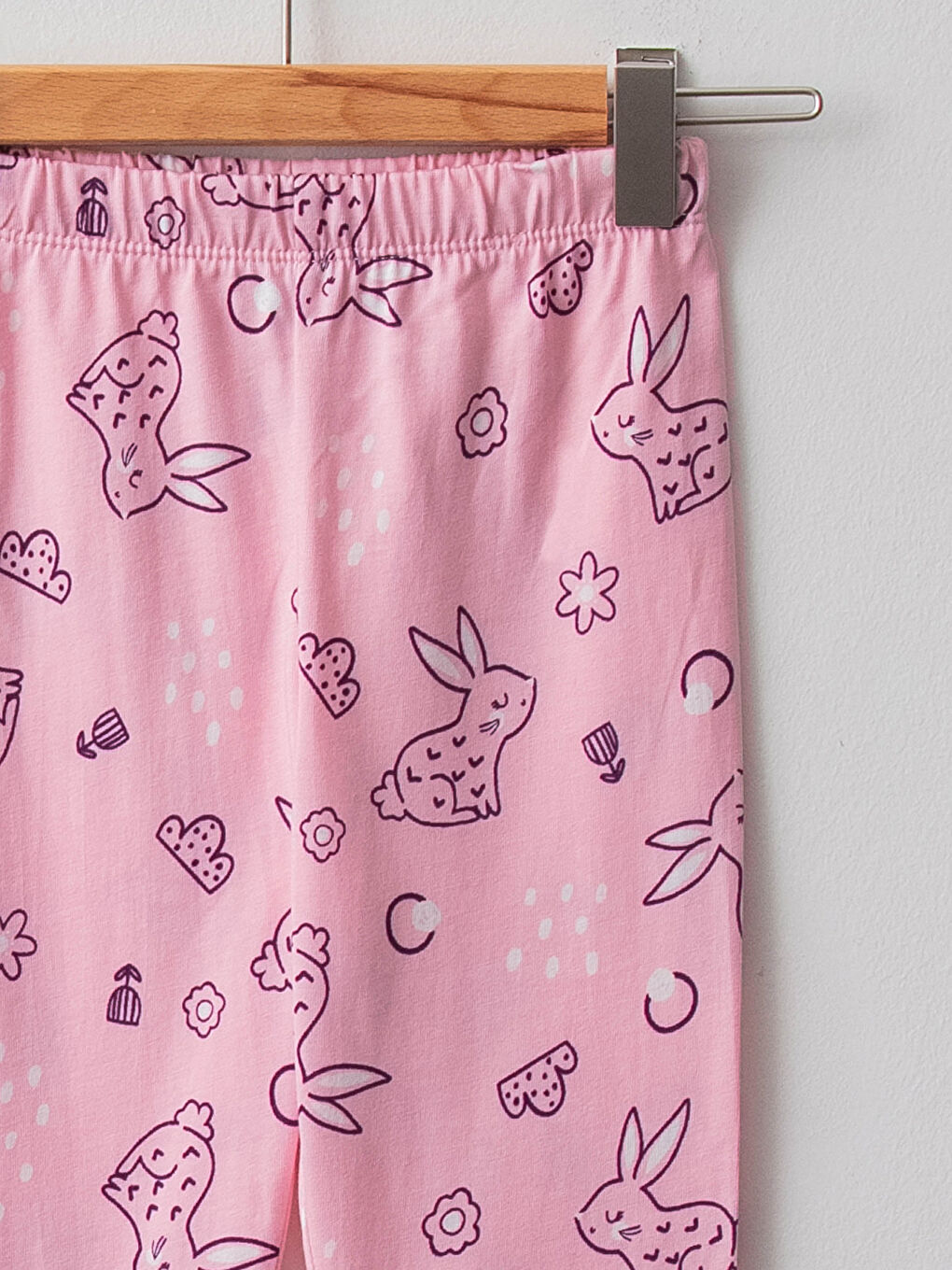 طقم بيجامة بناتي صغيرات قطن مطبوع ياقة دائرية كم طويل-2