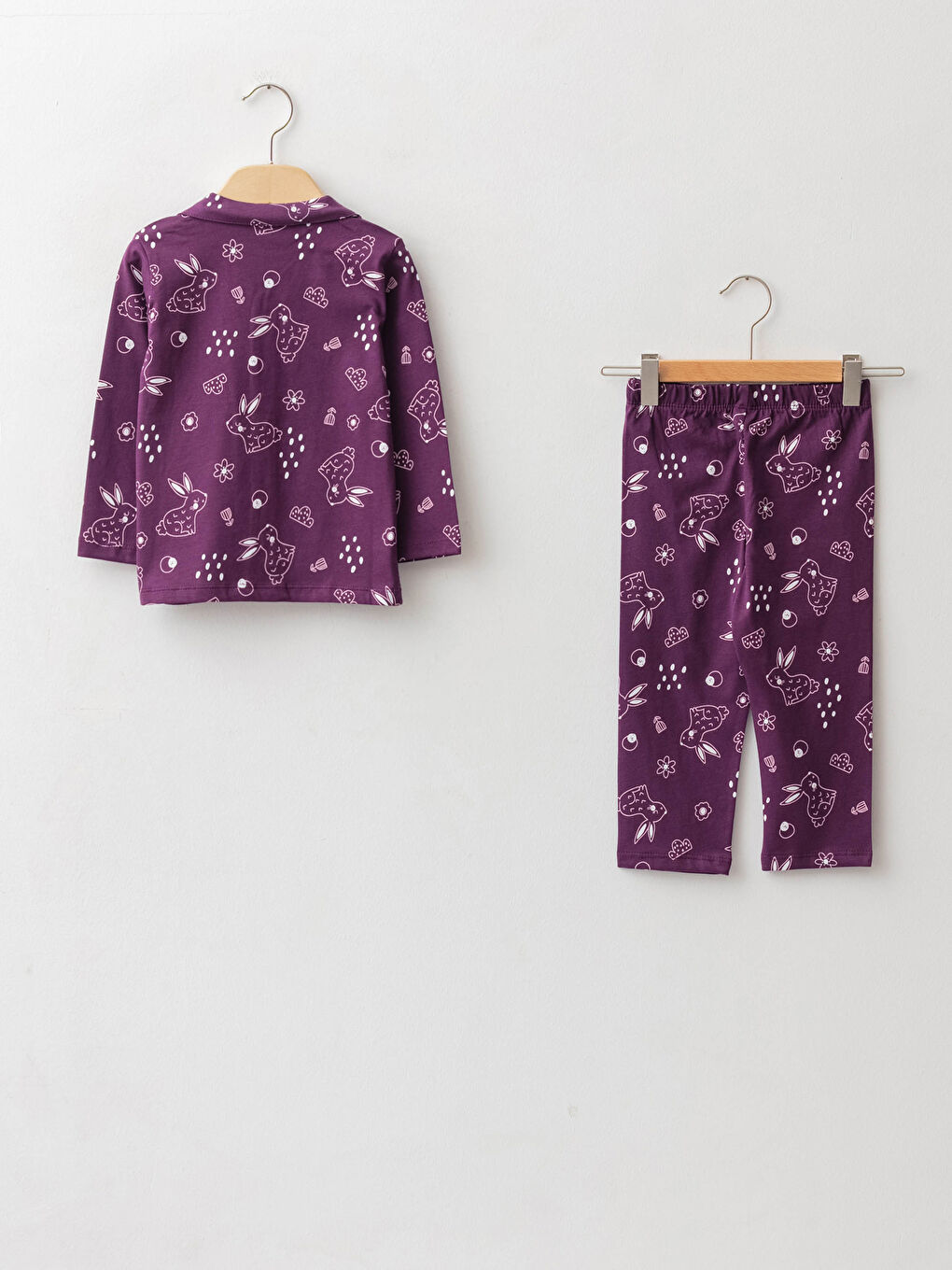 Gömlek Yaka Uzun Kol Baskılı Kız Bebek Pijama Takımı-1