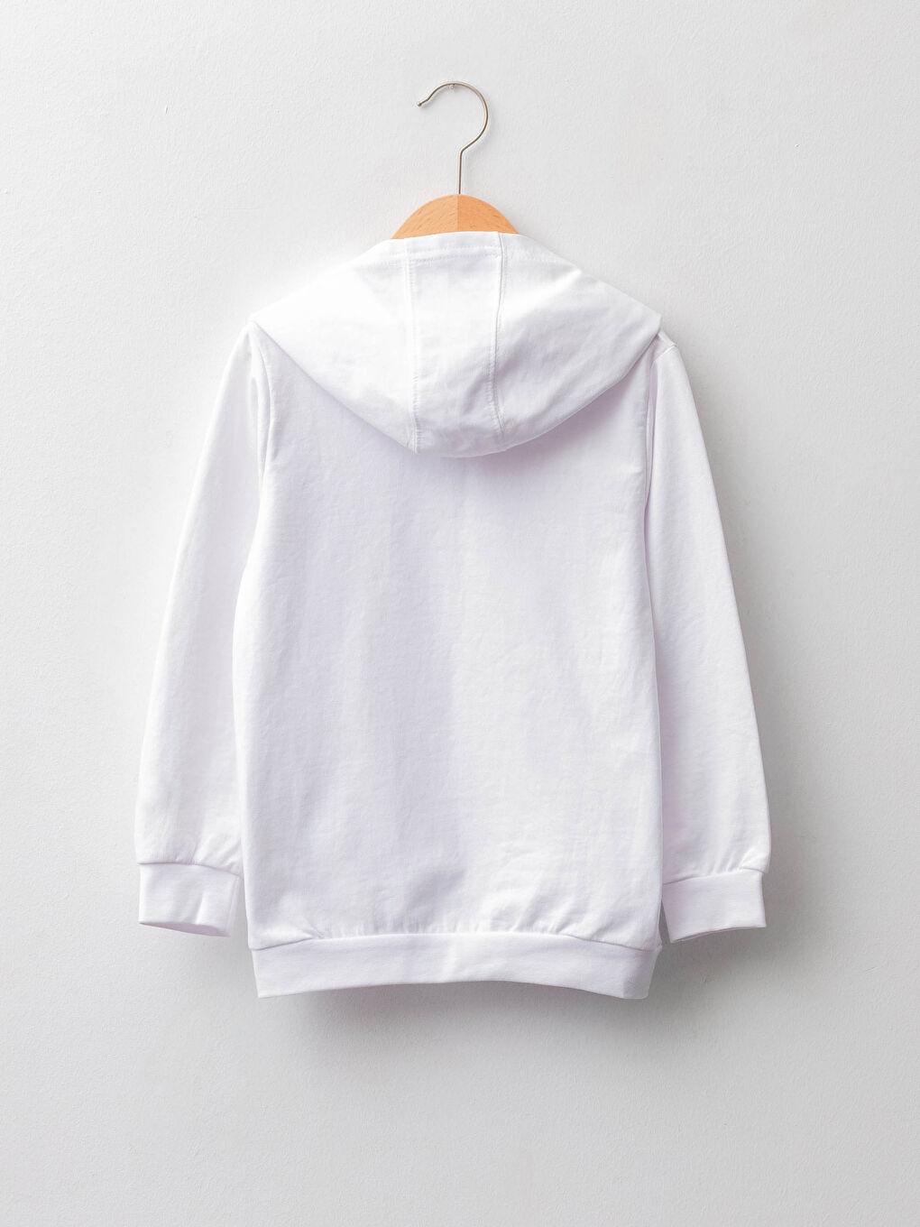 Beyaz Kapüşonlu Basic Uzun Kollu Erkek Çocuk Sweatshirt-1