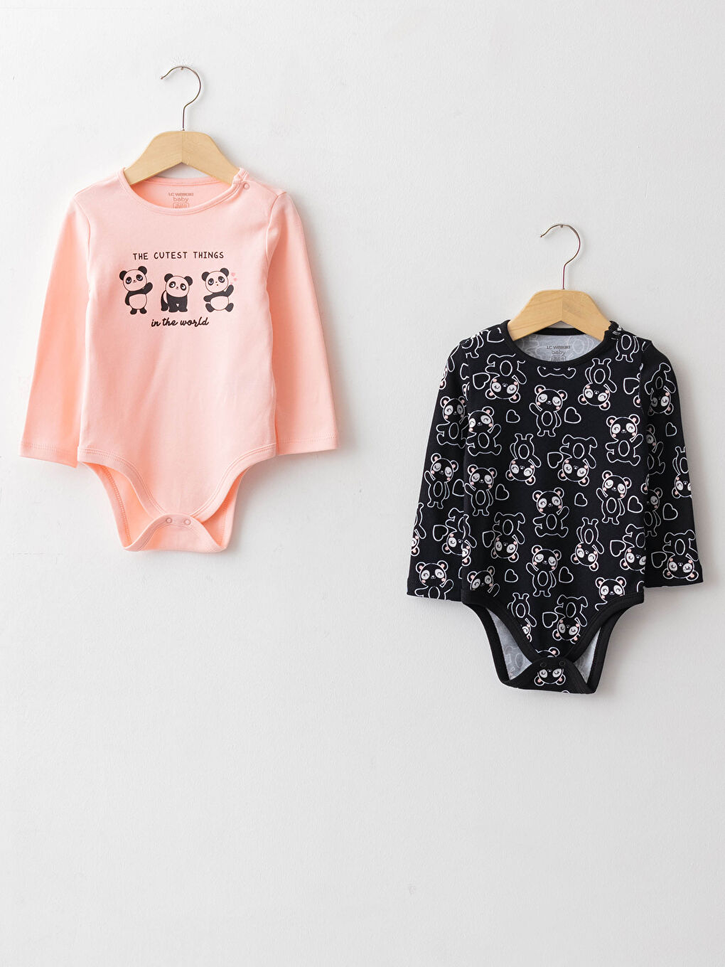 Bisiklet Yaka Uzun Kollu Pamuklu Kız Bebek Çıtçıtlı Body 2'li