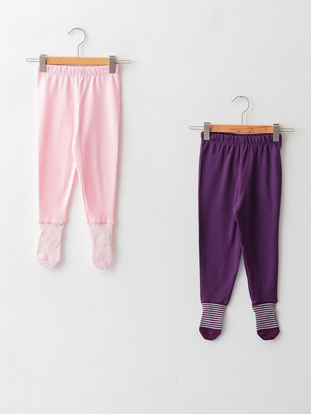 Mor Beli Lastikli Kız Bebek Çoraplı Pijama Alt 2'li