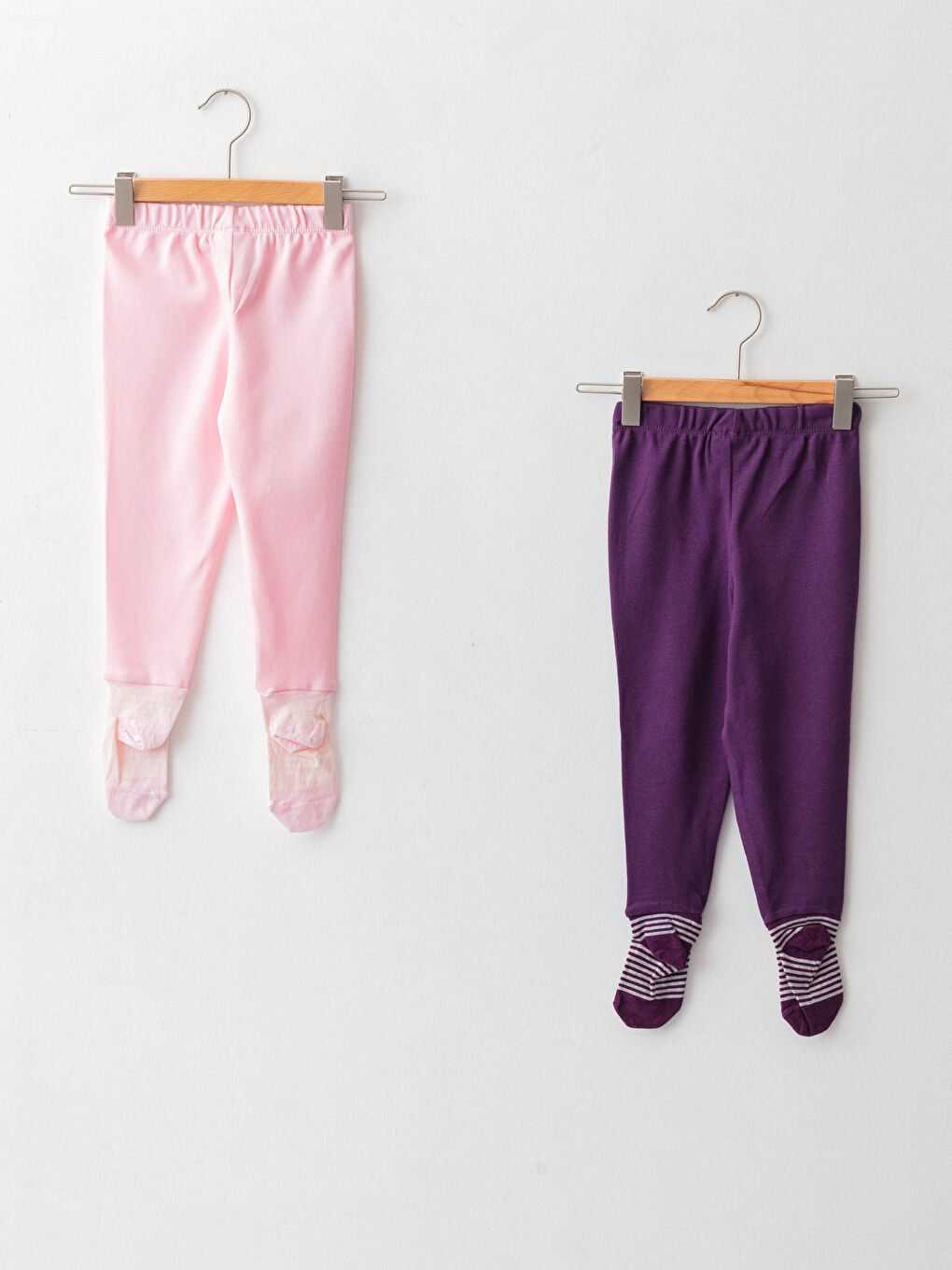 Mor Beli Lastikli Kız Bebek Çoraplı Pijama Alt 2'li-1