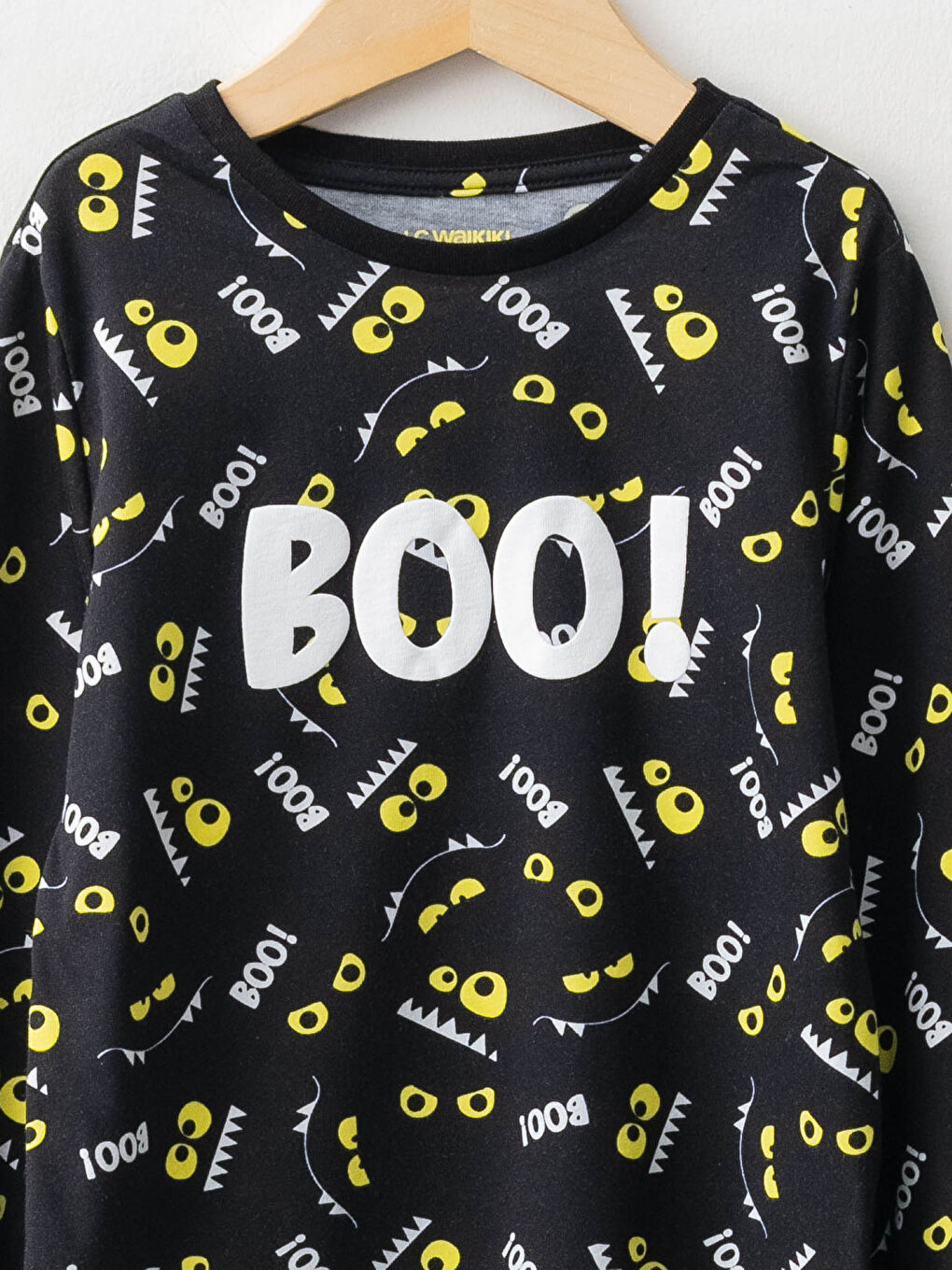 Siyah Bisiklet Yaka Baskılı Uzun Kollu Erkek Çocuk Pijama Takımı-2