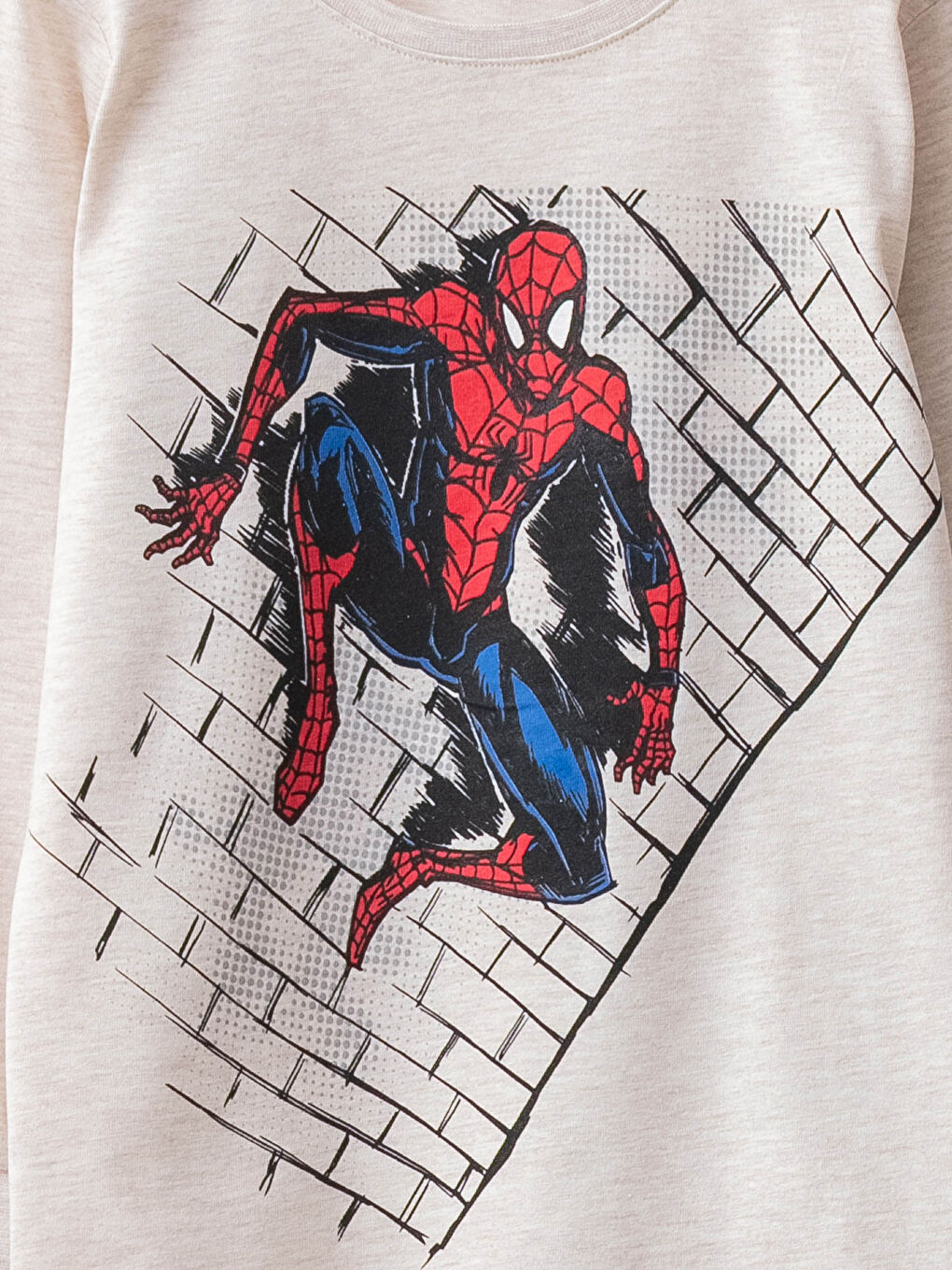 Bej Bisiklet Yaka Spider-Man Baskılı Uzun Kollu Erkek Çocuk Pijama Takımı-2