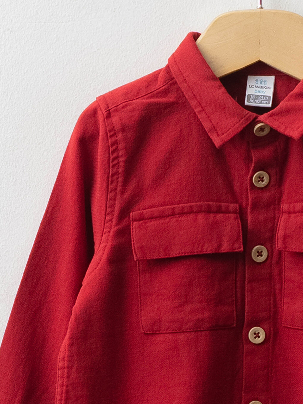 Kırmızı Uzun Kollu Basic Pamuklu Erkek Bebek Gömlek-2