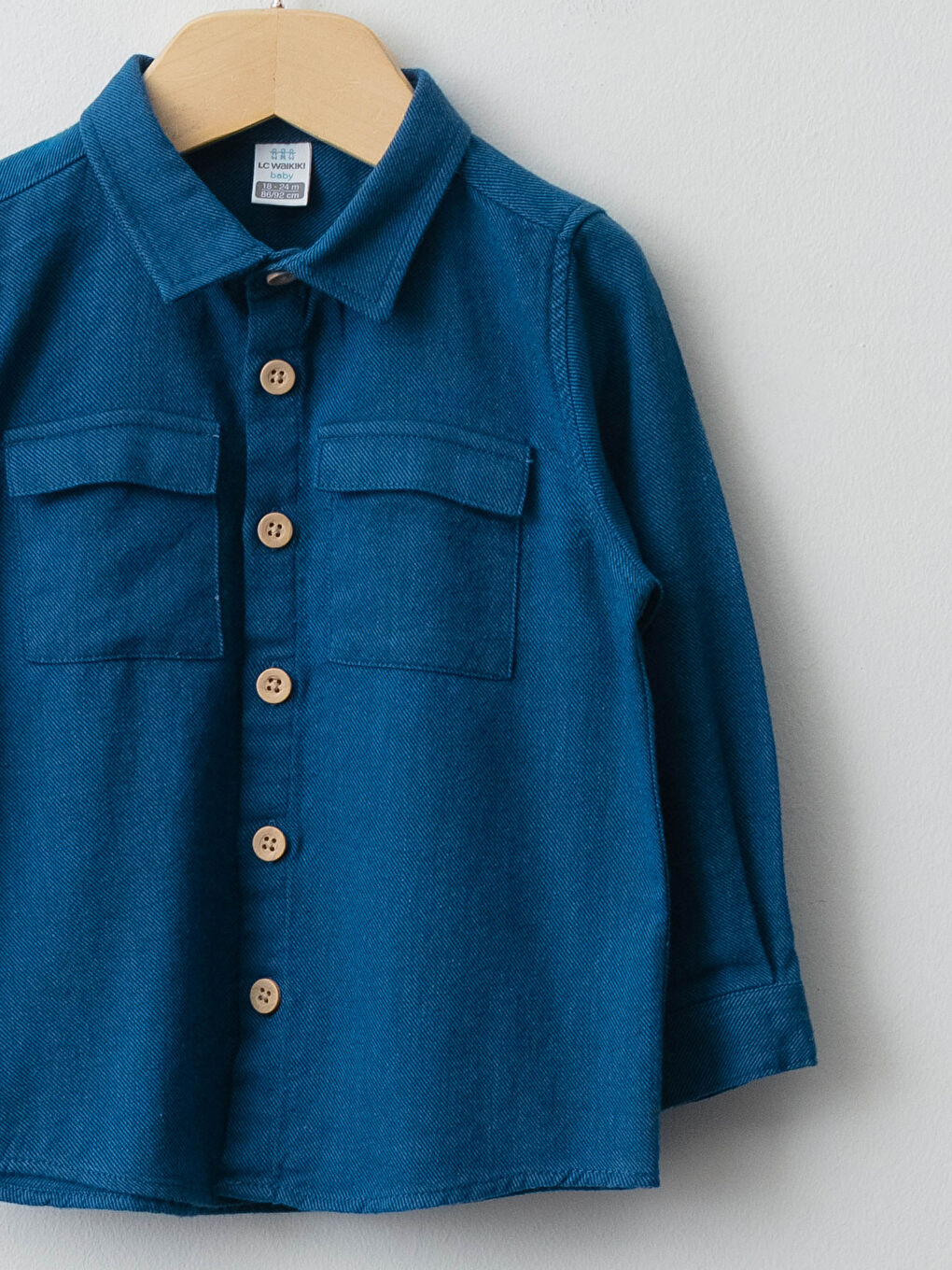 Mavi Uzun Kollu Basic Pamuklu Erkek Bebek Gömlek-2