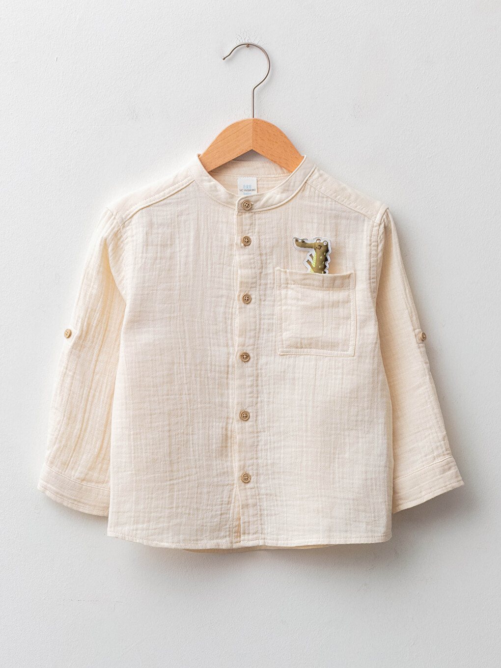 Grandad Collar Long Sleeve Basic Cotton Baby Boy Shirt