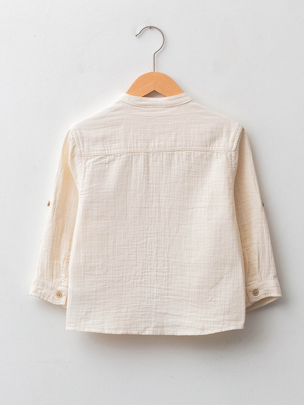 Grandad Collar Long Sleeve Basic Cotton Baby Boy Shirt-2