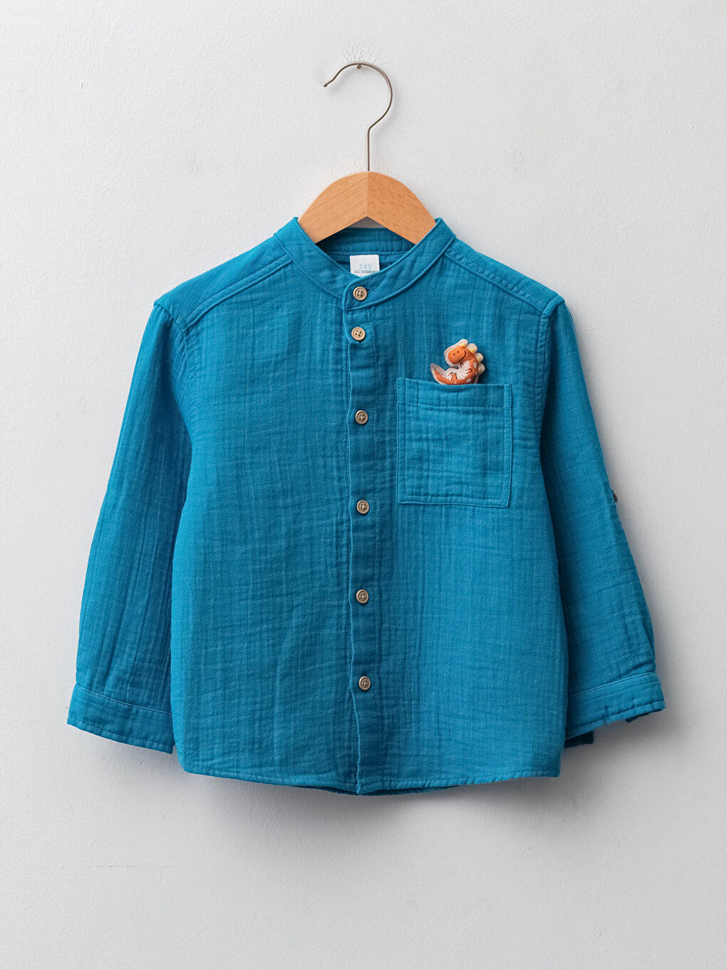 Chemise Bébé Garçon Basique en Coton à Col Mao et Manches Longues