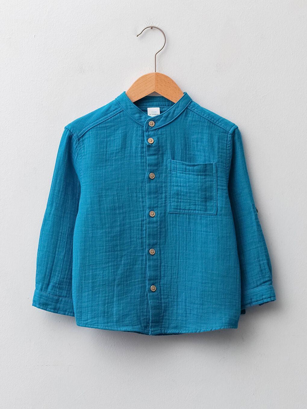 Chemise Bébé Garçon Basique en Coton à Col Mao et Manches Longues-1